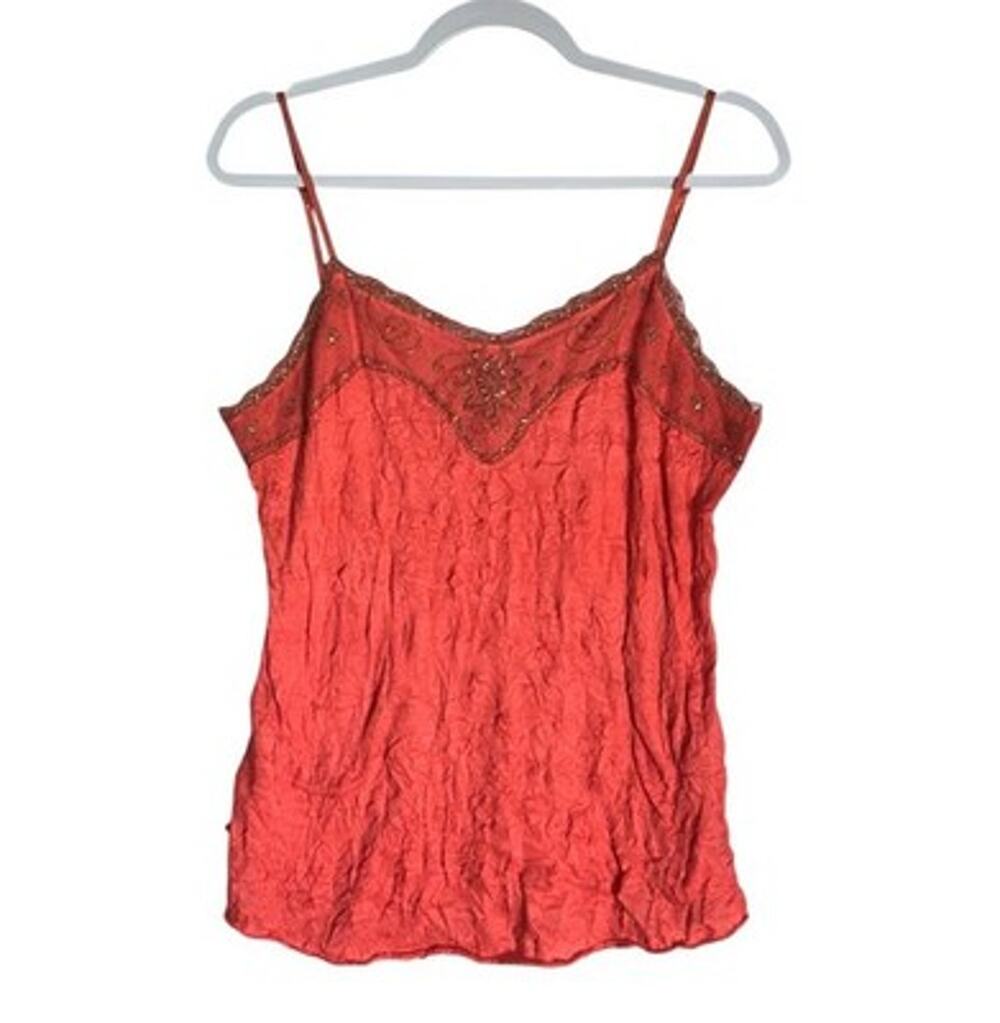 Xhilaration Y2K Coral Beaded Sequin Cami Tank Top Boho Fairy Grunge Lace Sz XXL